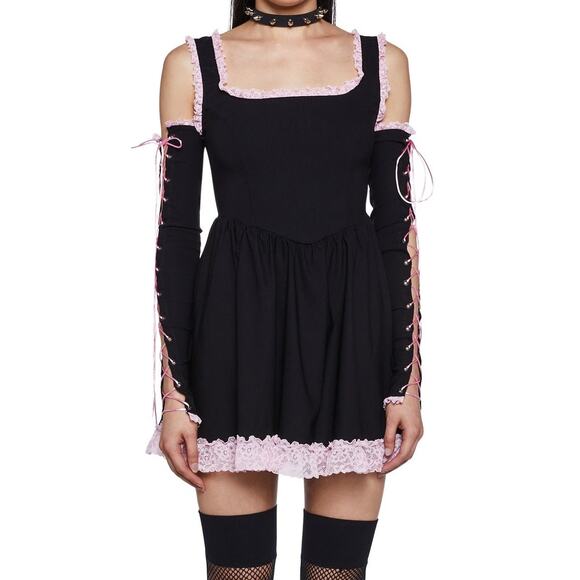 Dolls Kill Grave Girls Get Your Wau Mini Dress Sleeveless Lace Fit Flare Gothic - Picture 10 of 12